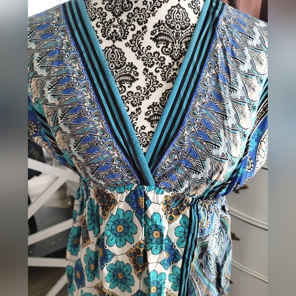 Blue Floral Multi Print VNeck Dress - Picture 4 of 13